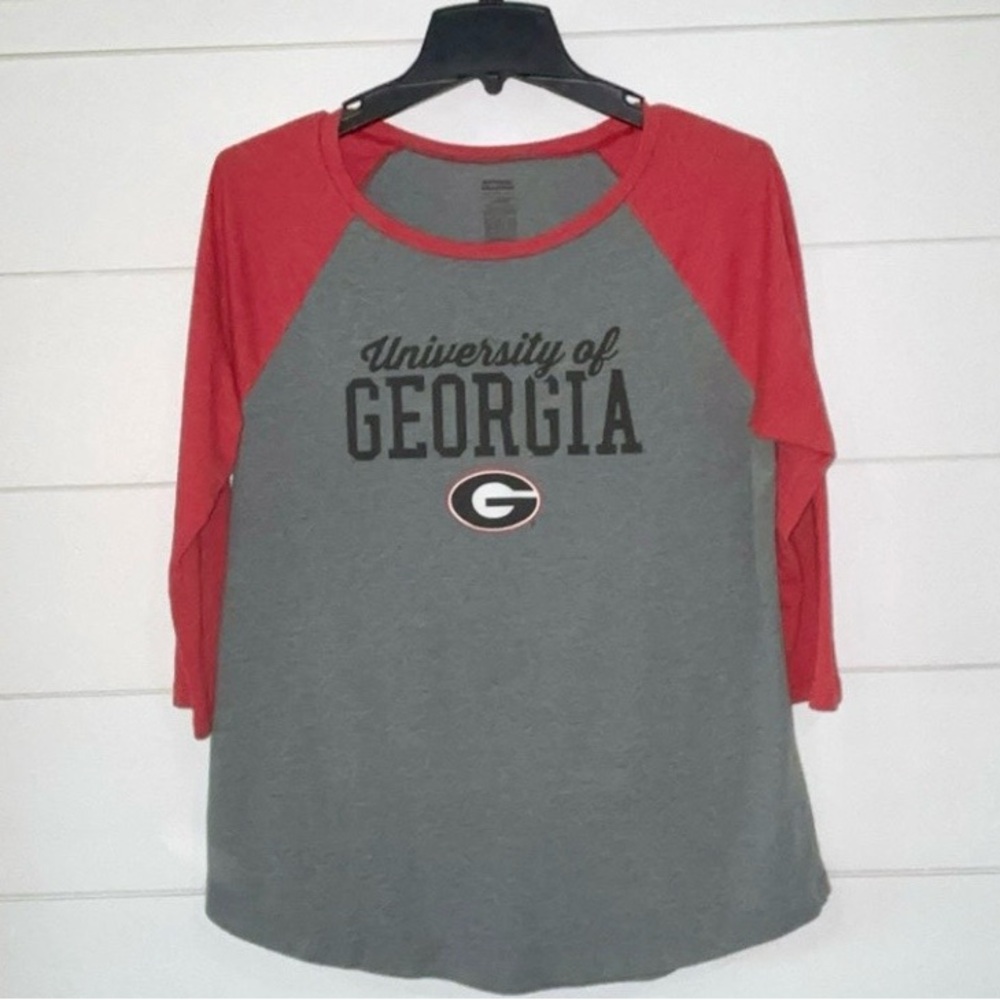 University of Georgia Women's Raglan Top - Red and Gray